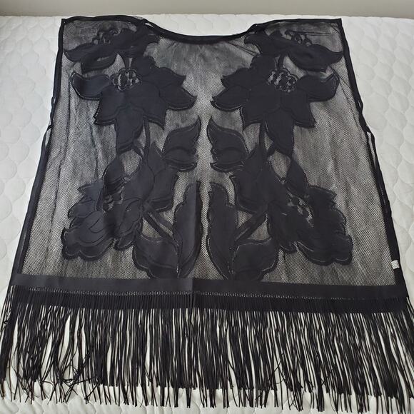 Unbranded Swimming Suit Cover Up Women's Large Black Floral & Fringe Beautiful - Picture 1 of 7